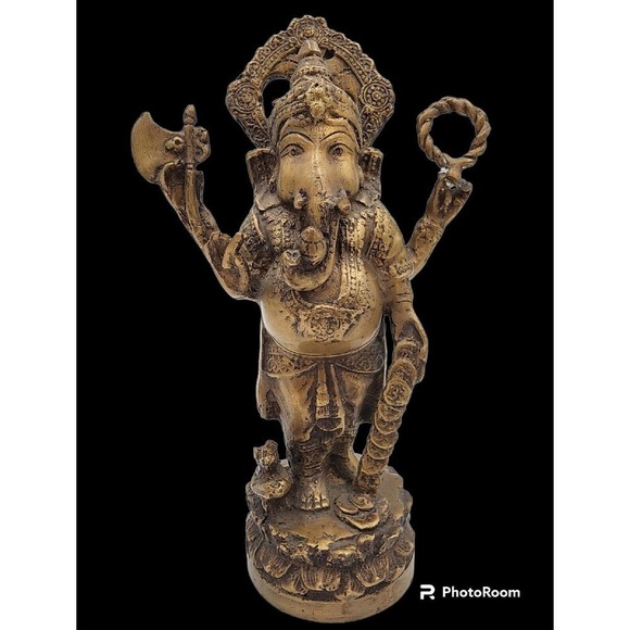 Lord Ganesha Brass 9" Exotic Art Statue Hindu Collectible Religion Symbolism - Picture 1 of 11